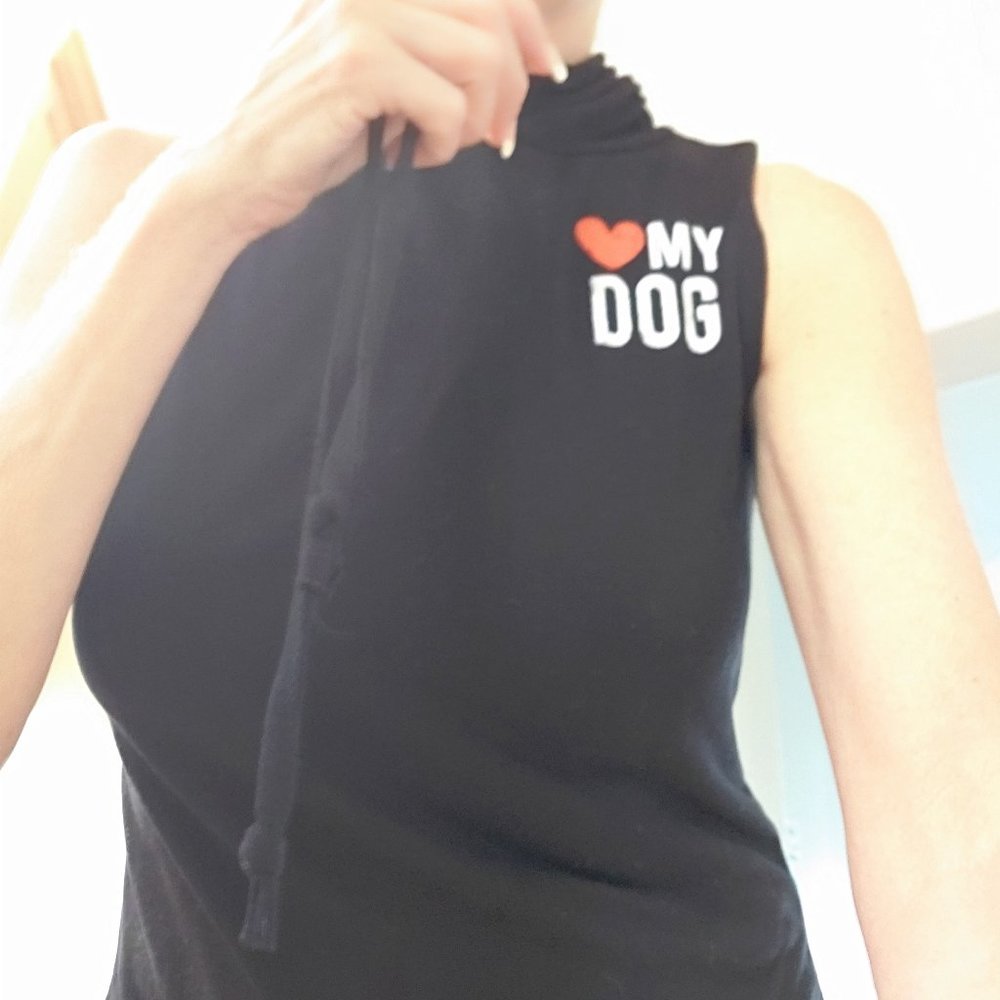 Black Sleeveless Hoodie, Love My Dog